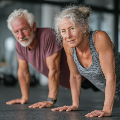 Grup de persoane mature participând la o sesiune de antrenament VantFit